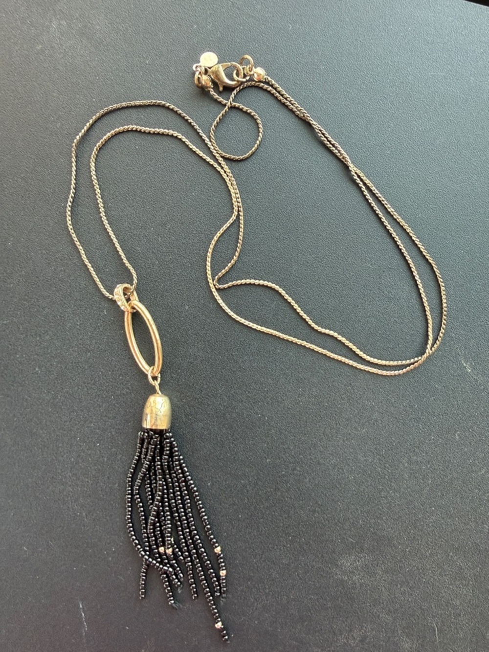 LOFT Gold-Tone Chain Necklace with Black Beaded Tassel